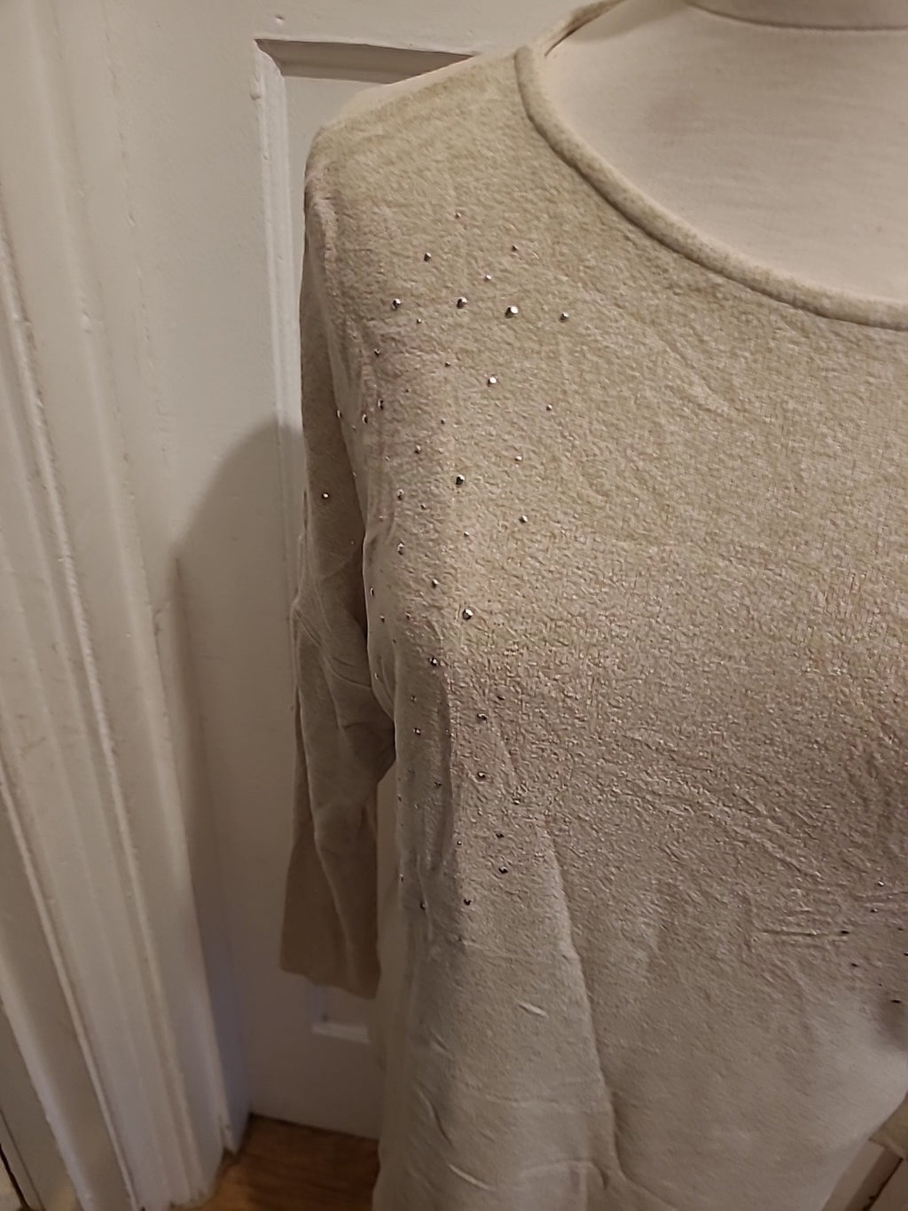 Ladies Wallis Size Small Beige With Silver Diamonte Long Sleeved Jumper