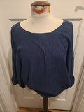 Ladies Next Size 12 Navy Textured Round Neck Mid Sleeved Blouse