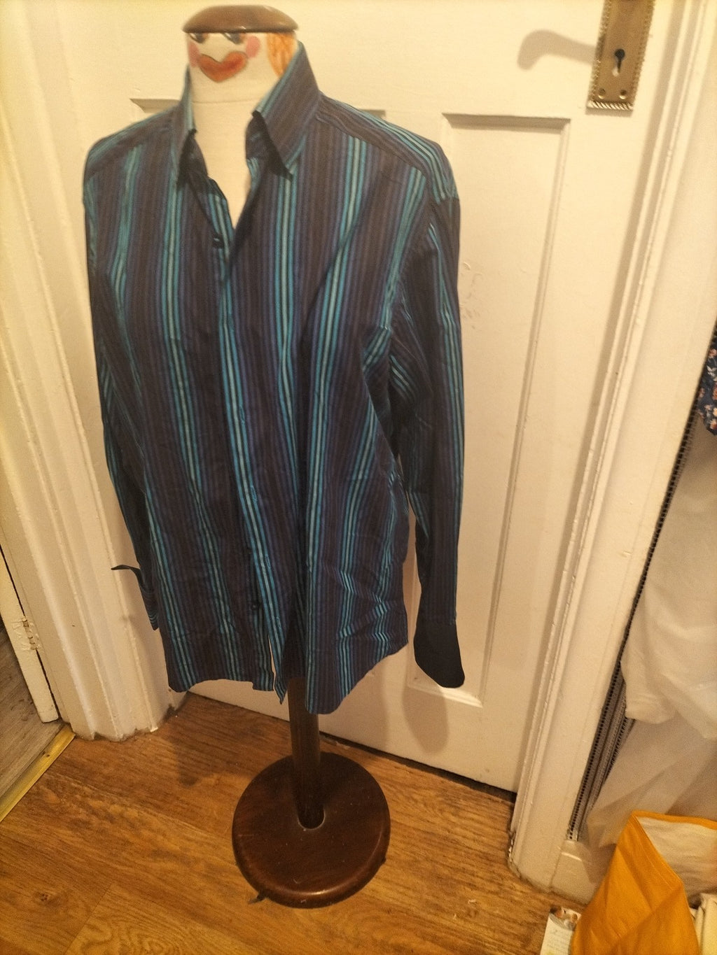 Mens Marks And Spencer SP Limited Edition Size Medium Navy Blue Striped Shirt
