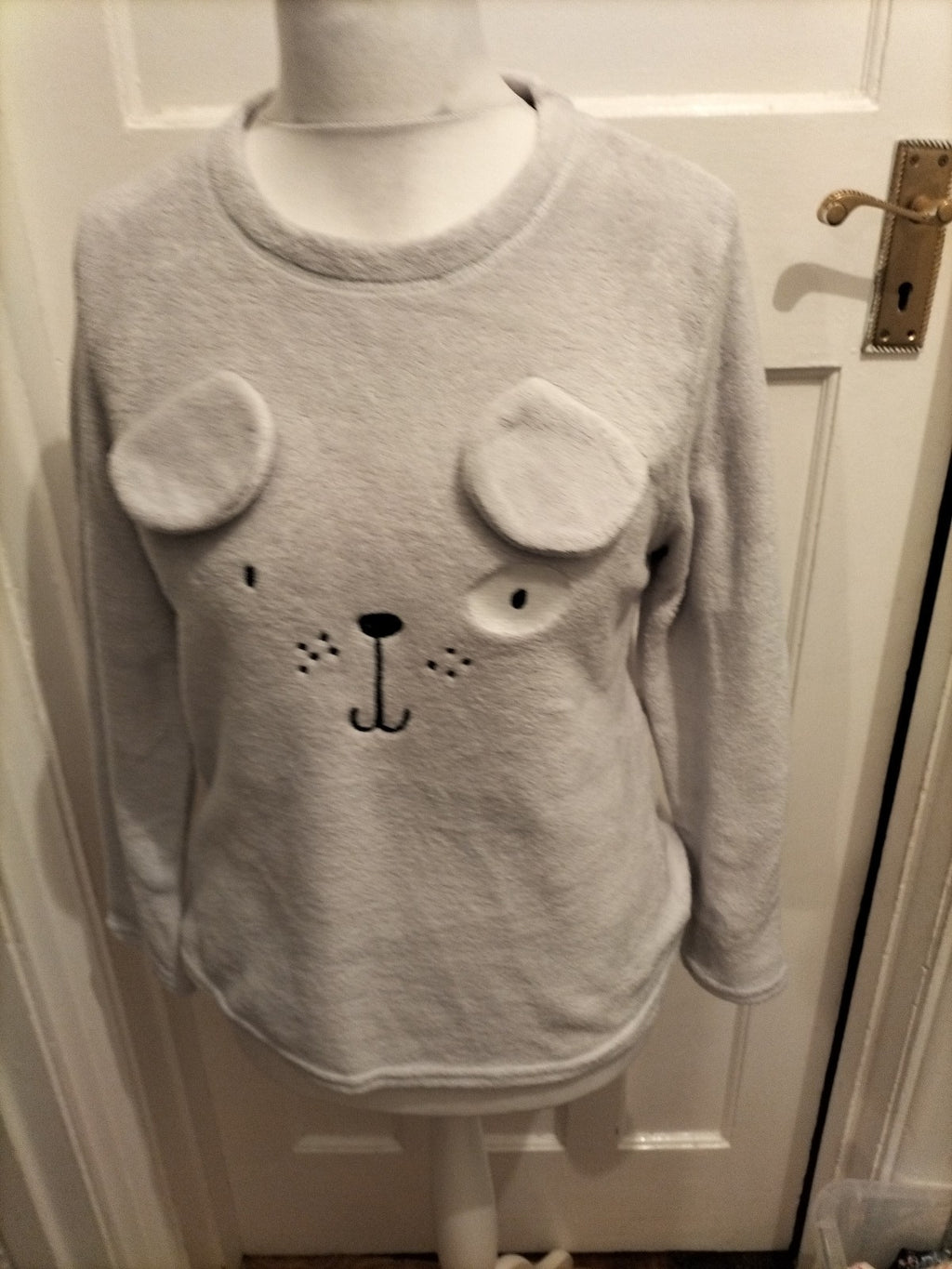 Ladies Primark Size S (10-12) Grey Pyjama Top With Ears