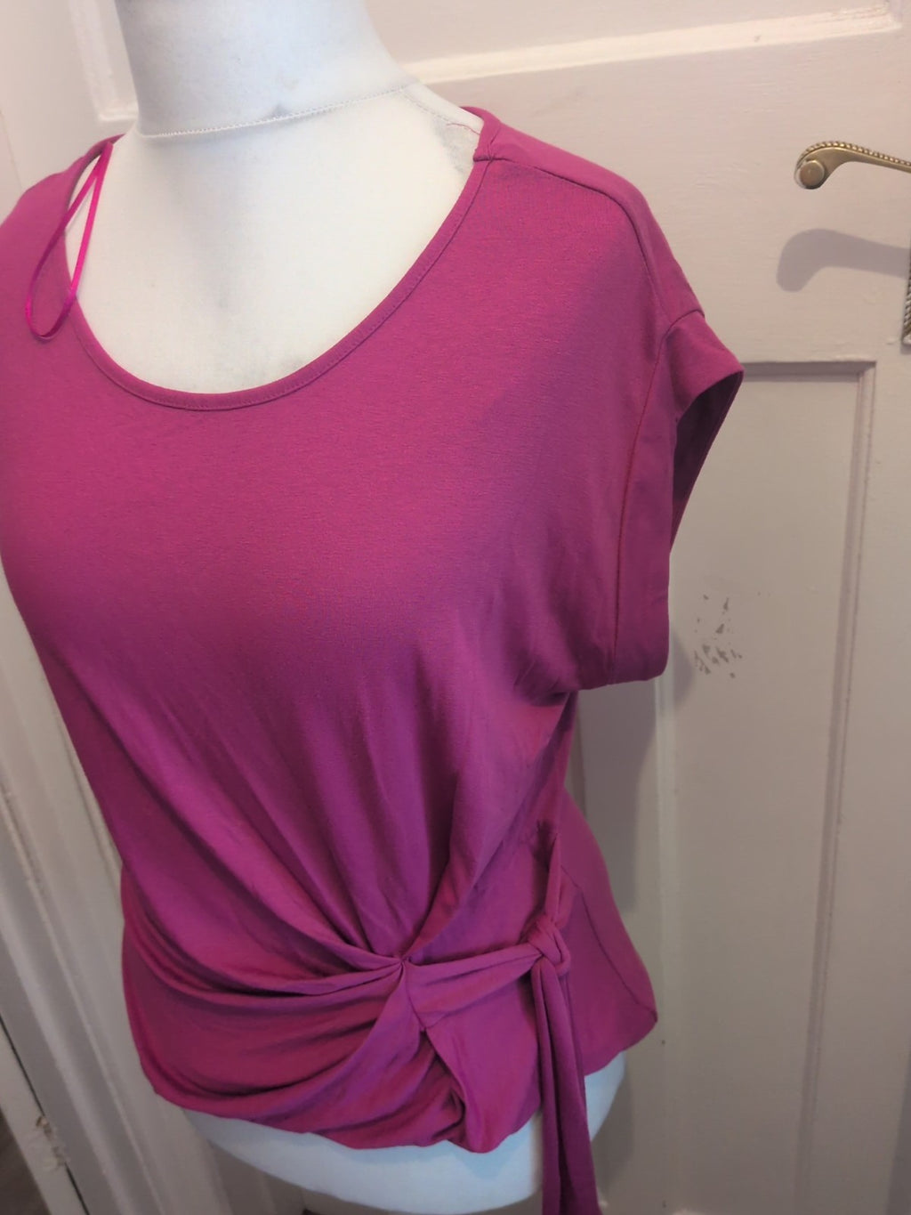 Tu 14 Pink Round Neck Knot Detail Short Sleeve Blouse