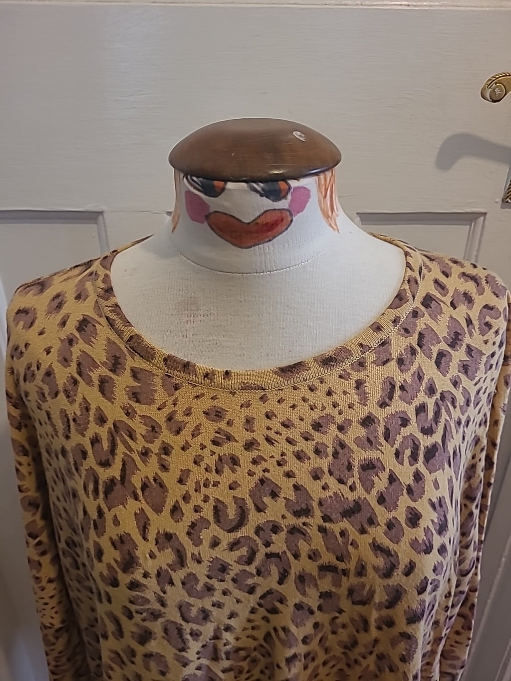 Ladies Destella Size For All Beige Leopard Print Long Sleeve Blouse