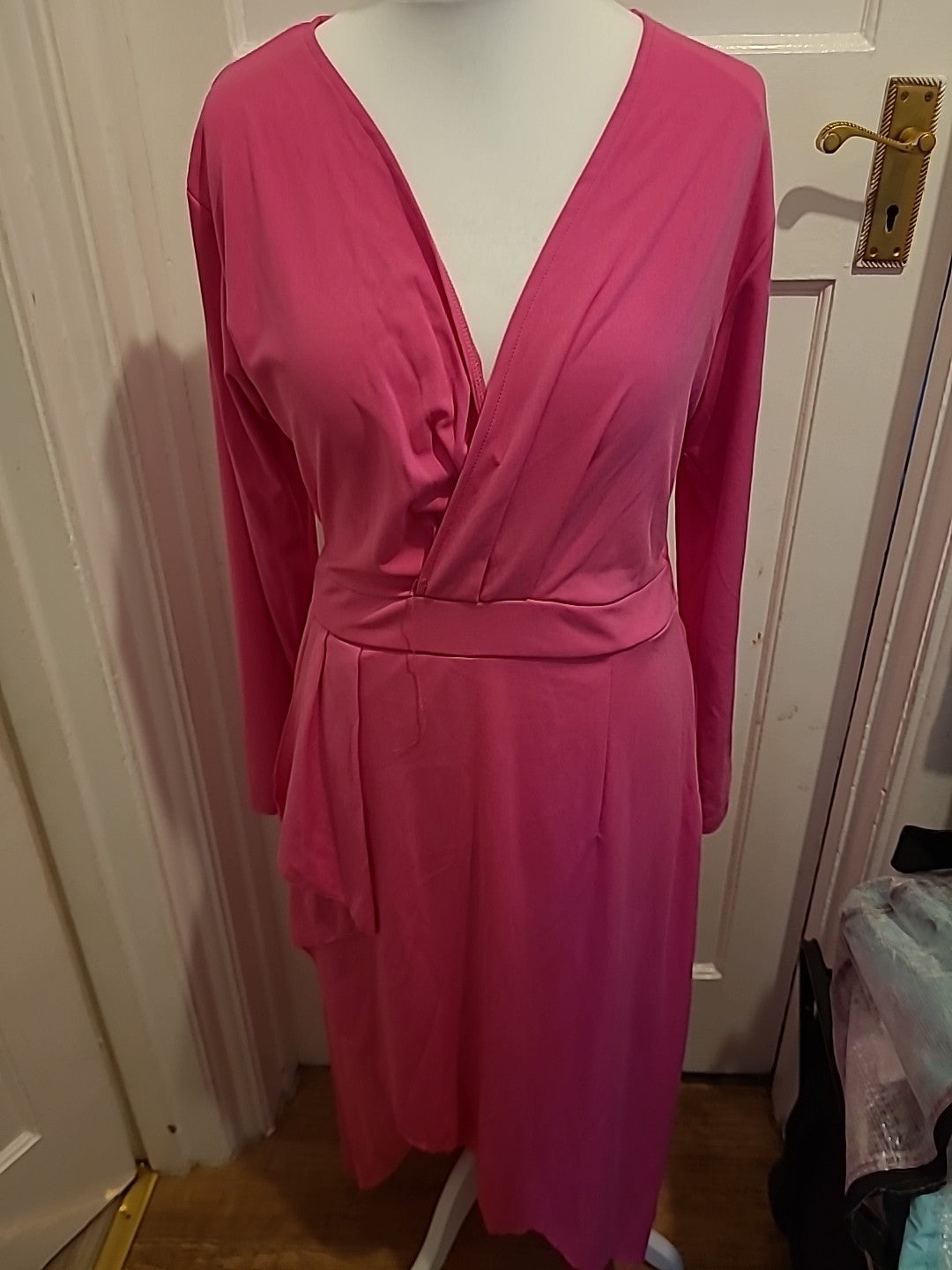 Ladies Size XL Hot Pink V Neck Maxi Dress