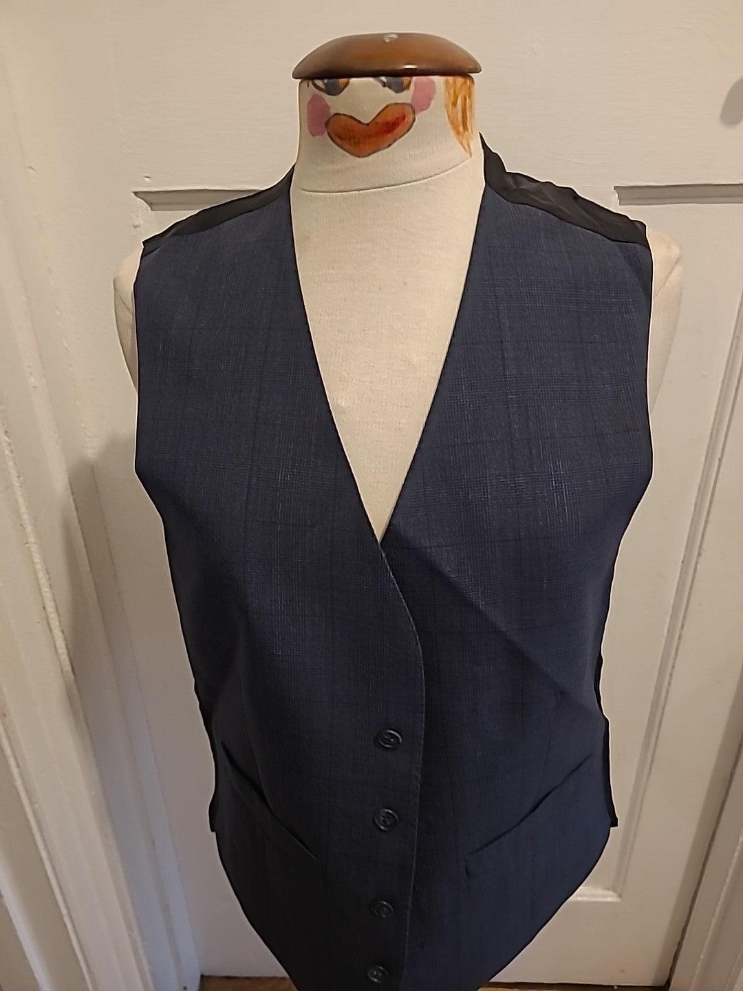 Mens Ben Sherman Size 38" Chest Navy Check Waistcoat