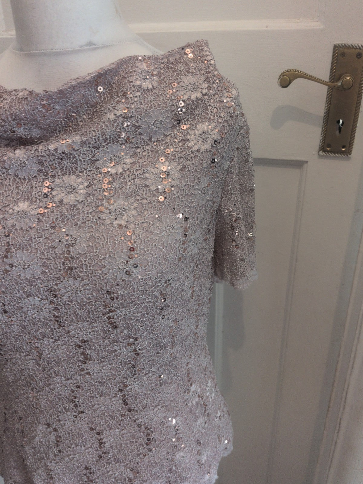 Jacques Vert 16 Grey Tinge Sequin Lined Blouse