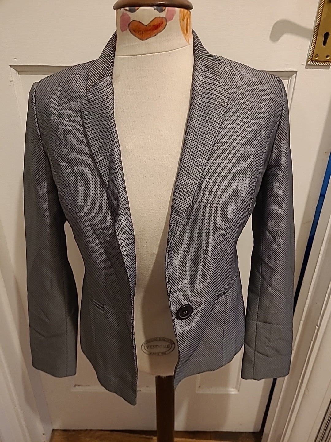 Ladies Next Petite Size 6 Black And Grey Long Sleeve Blazer
