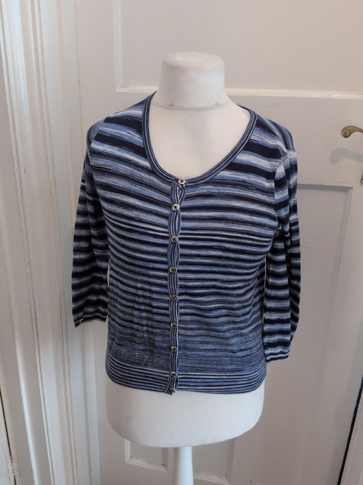 Tu 10 Blue Stripe Long Sleeve Buttoned Cardigan