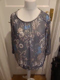Ladies Next Size 20 Grey And Blue Semi See Through Floral Blouse