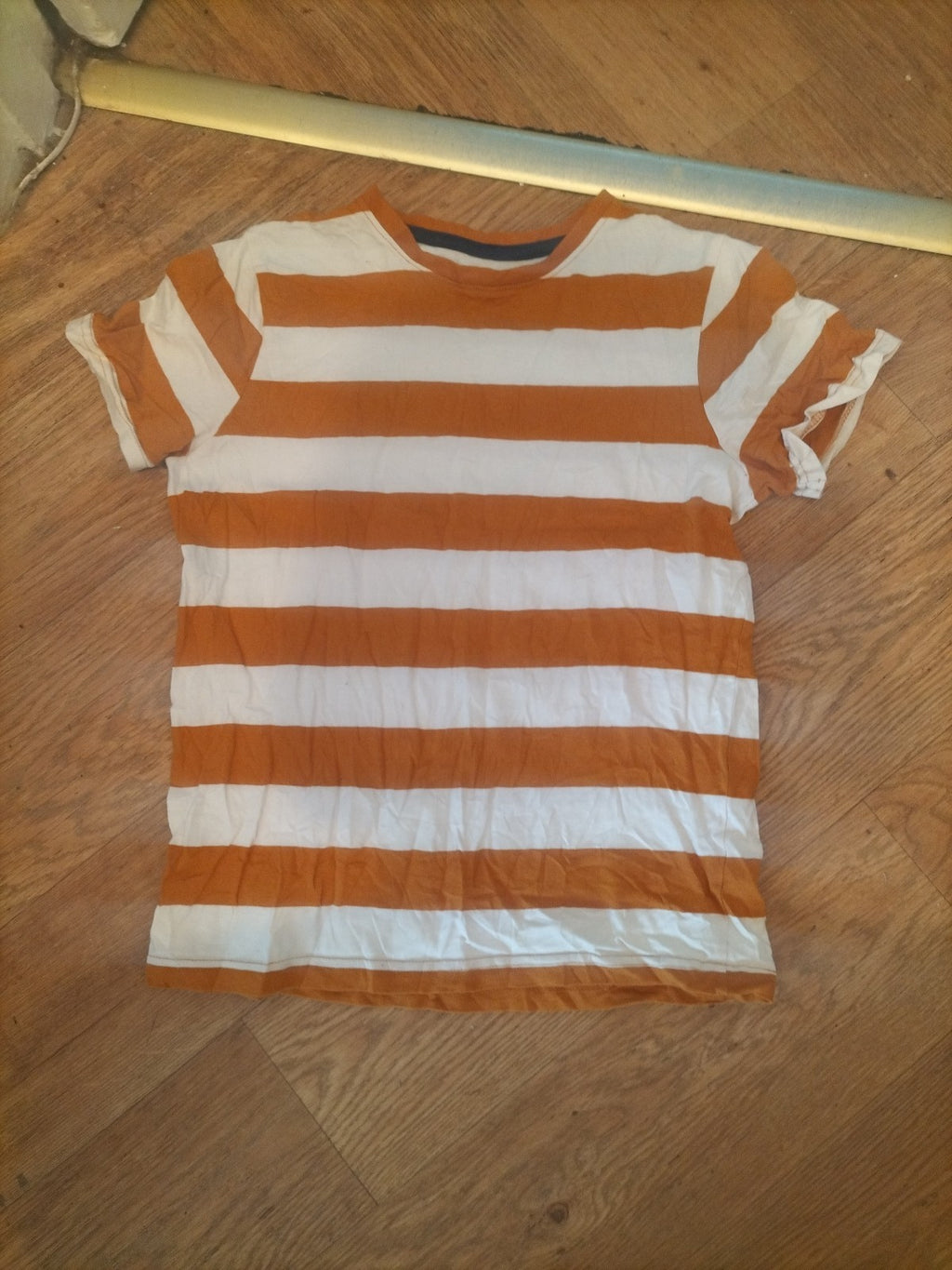George 10-11 Years Brown And White Stripe Short Sleeve T-shirt