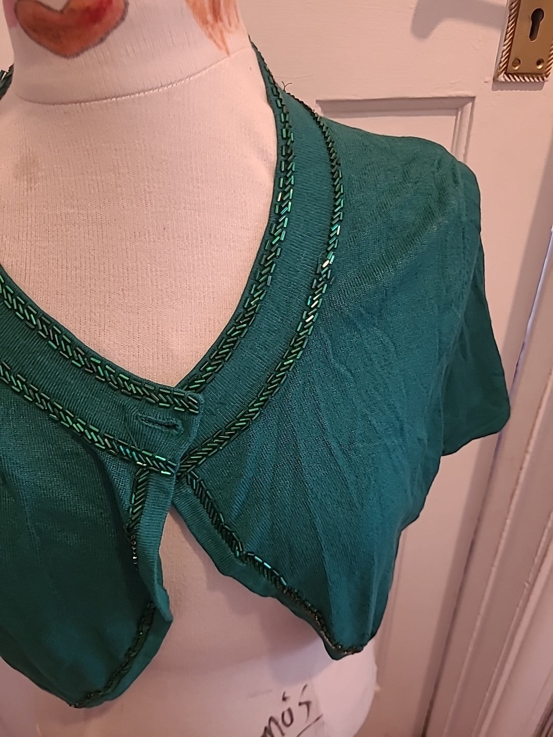 Ladies Debenhams Size 14 Green With Diamonte Short Sleeved Cardigan