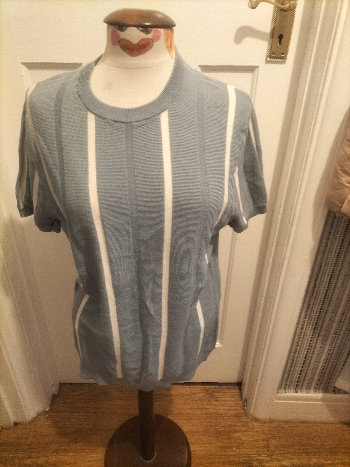 Mens Primark Size Medium Blue And White Short Sleeve Top And