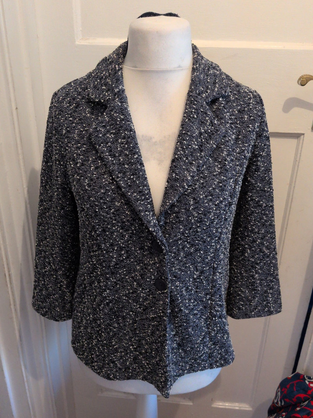 Kim&Co Medium Blue Fleck Buttoned V Neck Collared Blouse