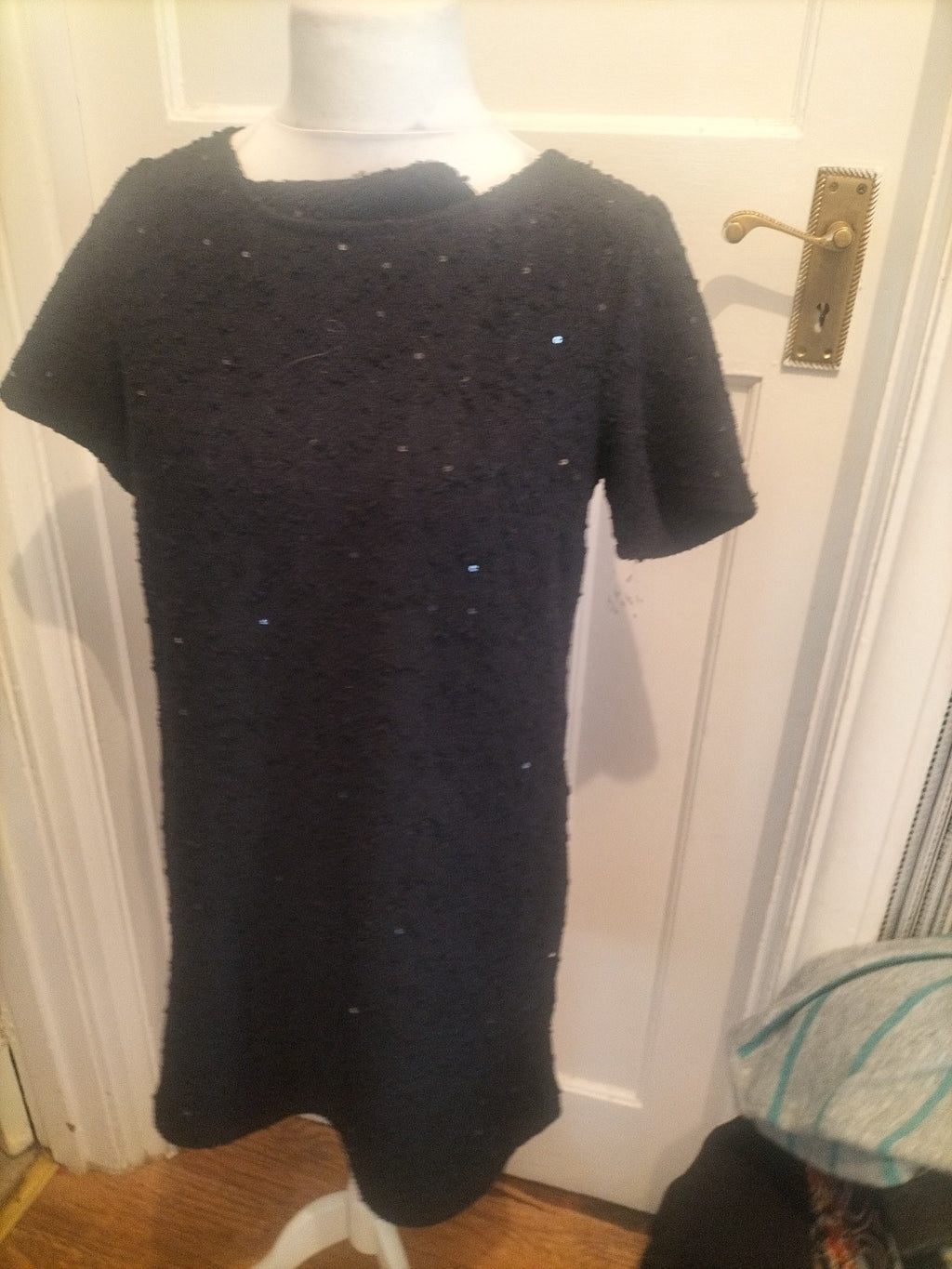Ladies Nutmeg Size 12 Black With Sequins Short Sleeved Dress