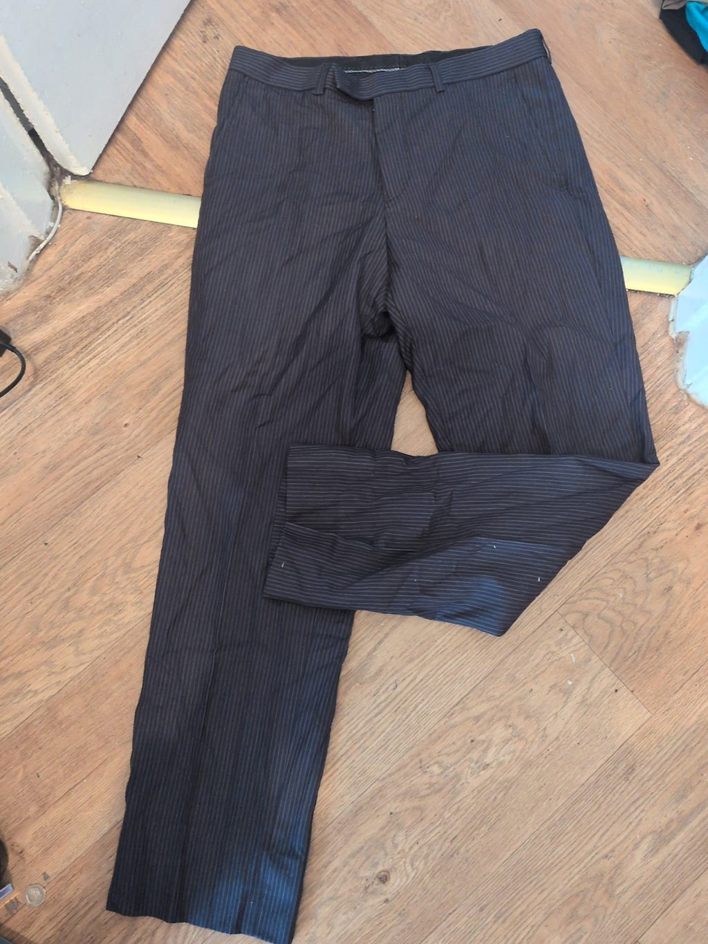 Burton 32L Navy Pinstripe Trousers