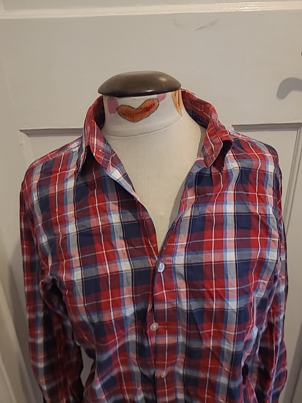 Mens Jack & Jones Size Small Red Navy Check Long Sleeve Shirt