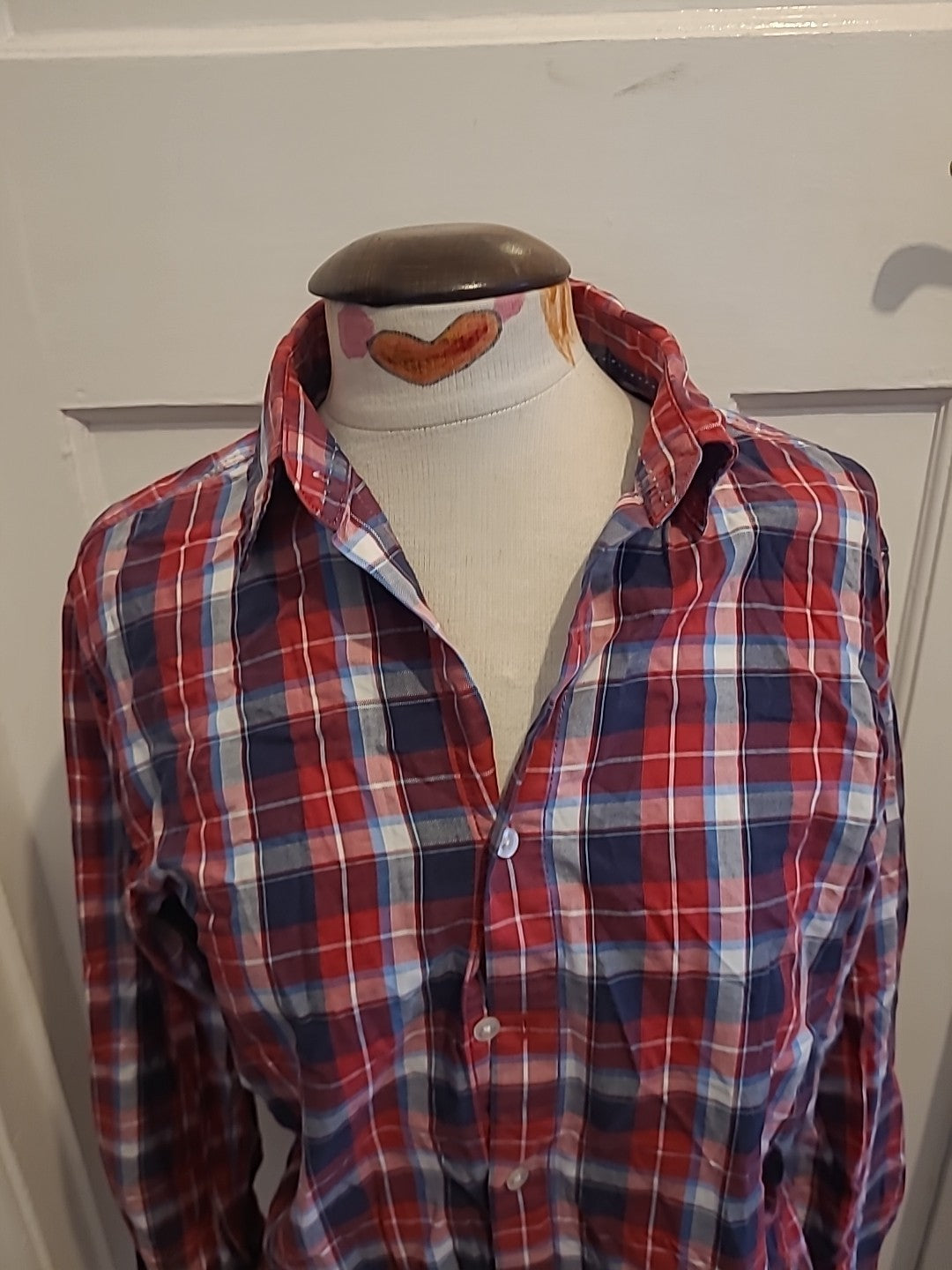Mens Jack & Jones Size Small Red Navy Check Long Sleeve Shirt