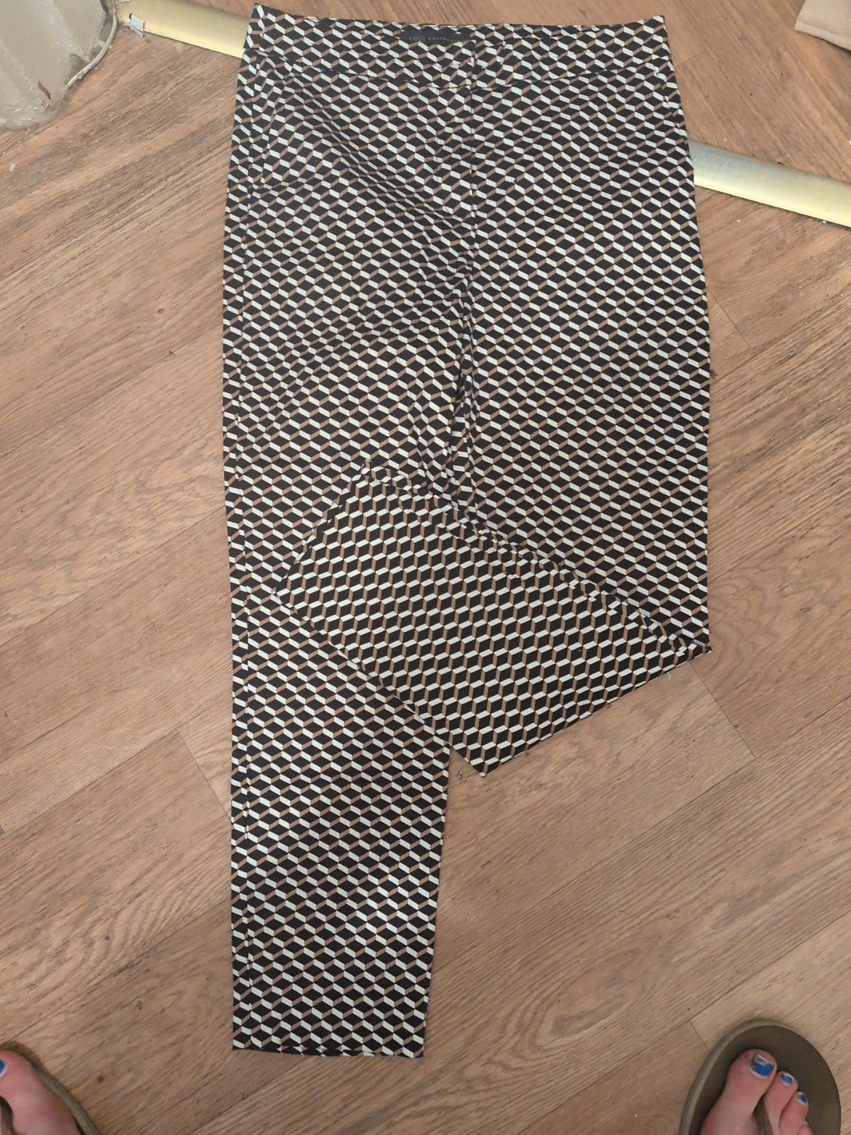M&S Collection 10 Grey And White Diamond Pattern Trousers