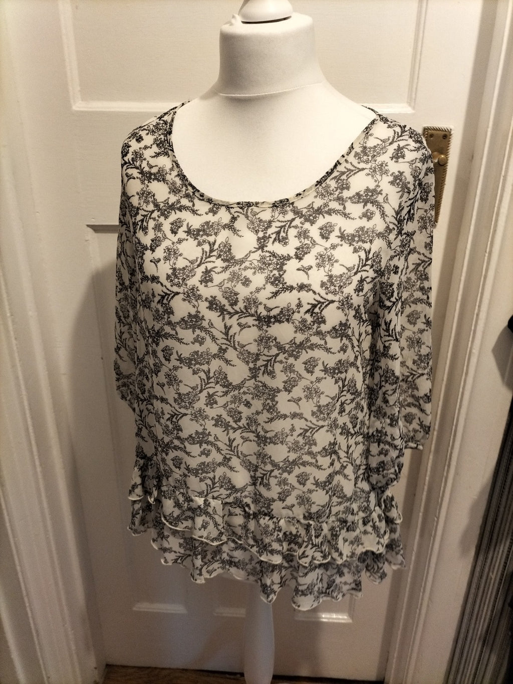 Ladies Primark Size 10 Black Outlined Aztec Sheer Top
