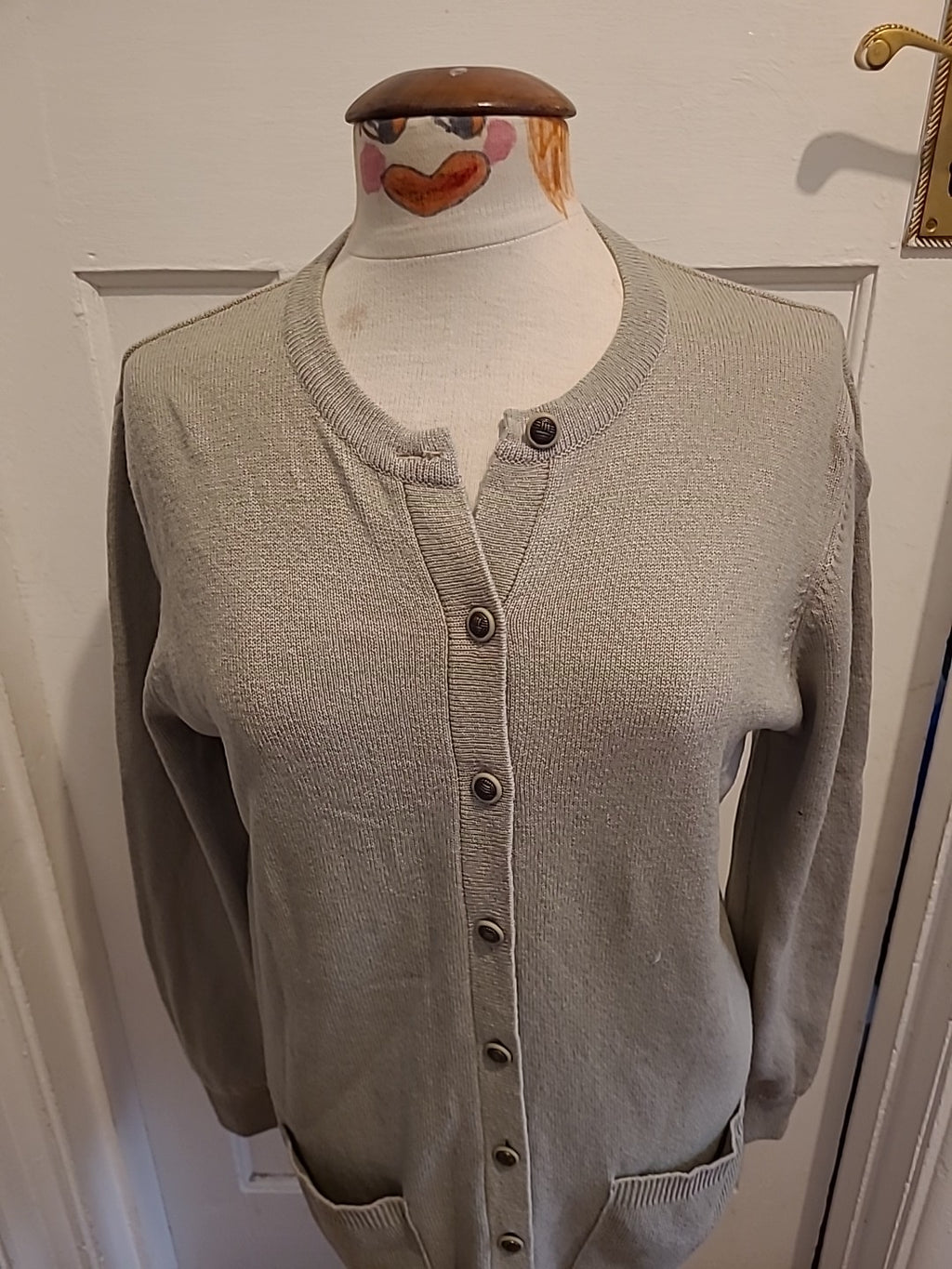 Ladies Marks And Spencer Size 10 Med Khaki 100% Lambswool Cardigan