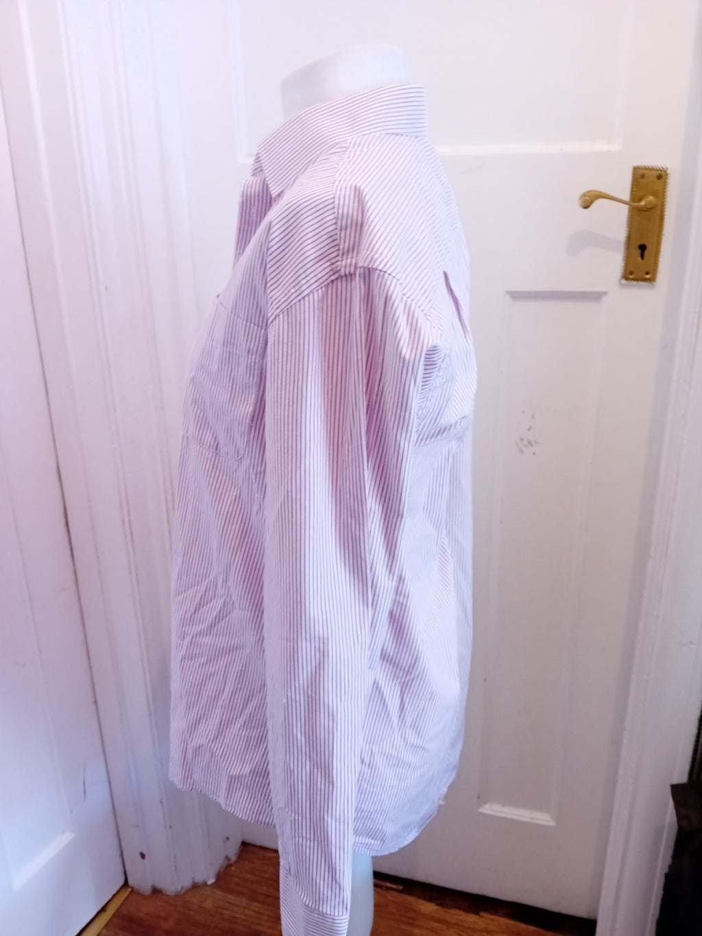 Marks And Spencer 16.5 Purple Stripe Long Sleeve Quick Iron Shirt