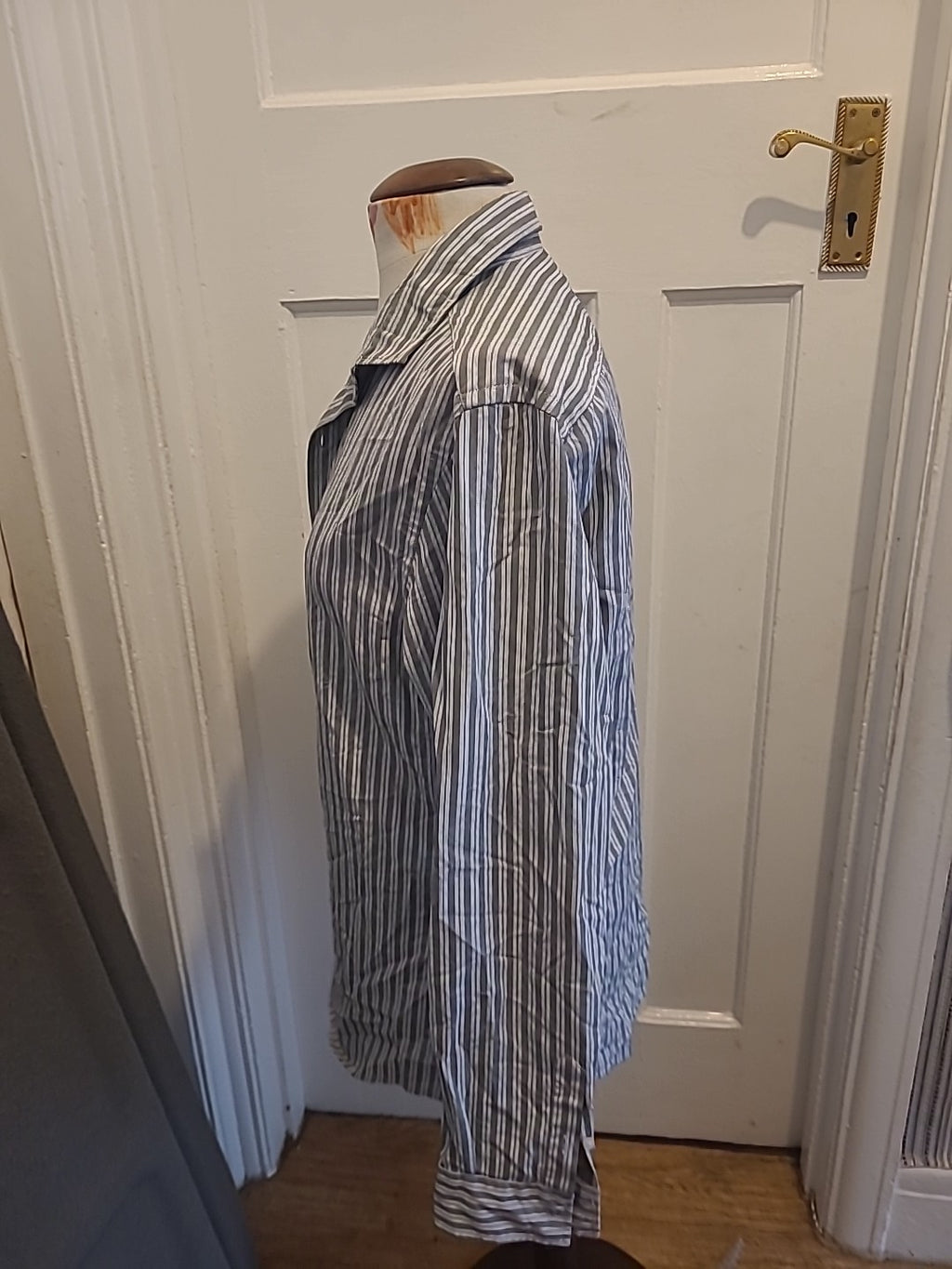 Mens River Island Size Medium Grey Silver Striped Long Sleeved Shirt