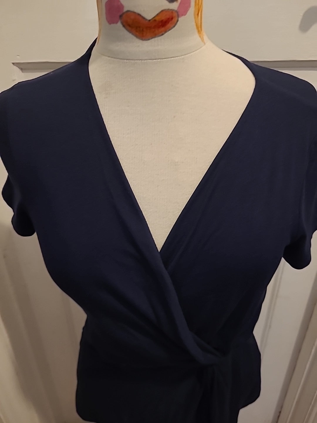 Ladies Kaliko Size 8 Navy Short Sleeved Detailed Blouse