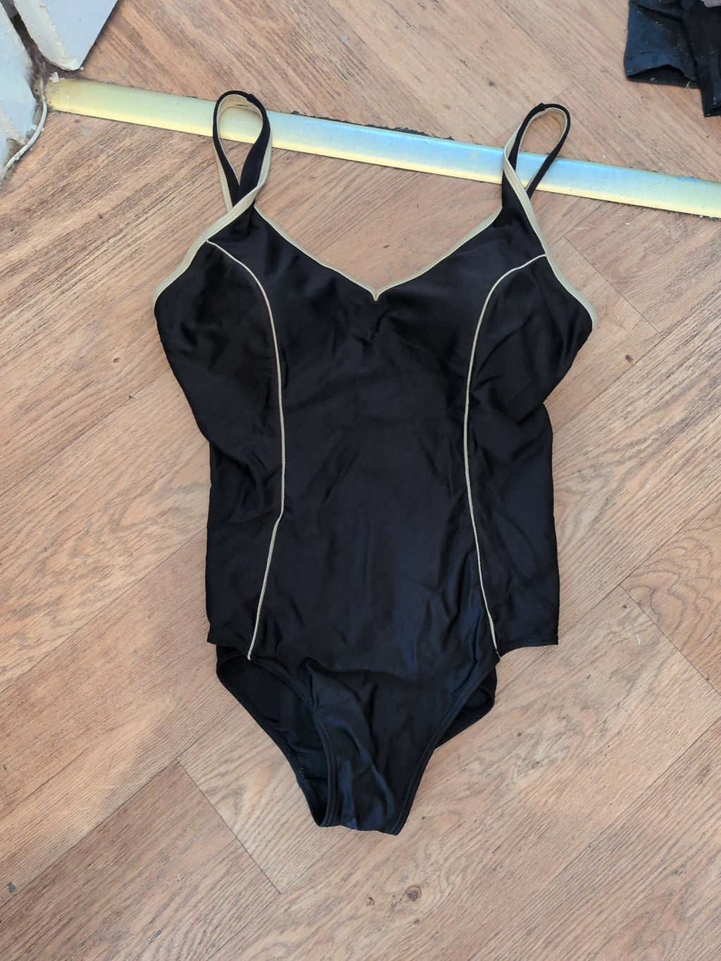 16-18 Black With Gold Trim Padded Swimsuit