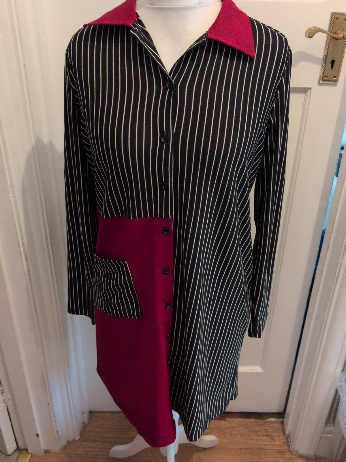 Tavin 8 Black Stripe Long Sleeve Buttoned Dress