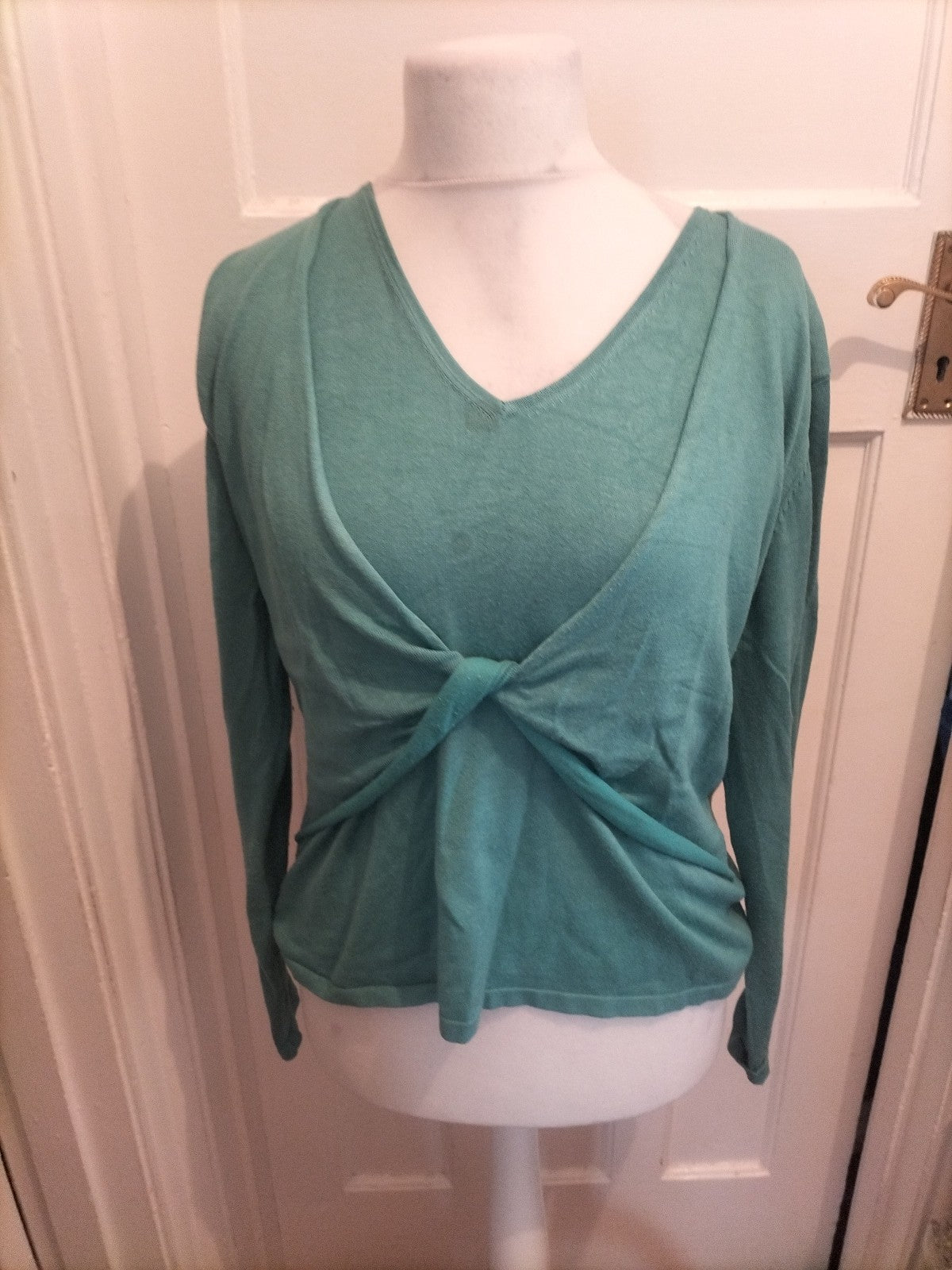 Ladies First Avenue Size L Turquoise Long Sleeved Blouse