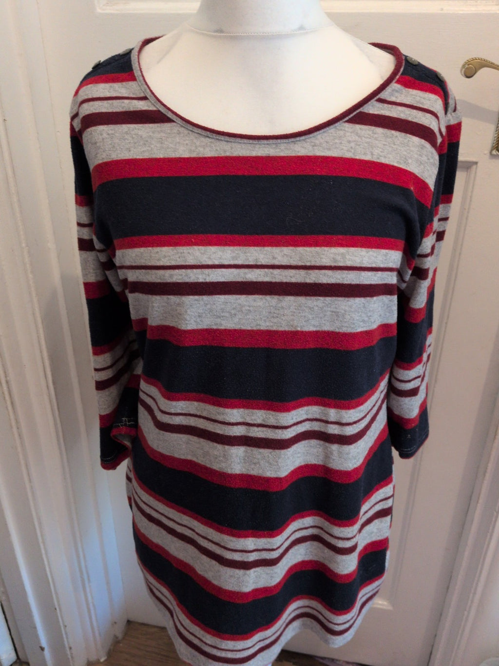 18 Red/Grey/Navy Stripe Half Sleeve Jumper
