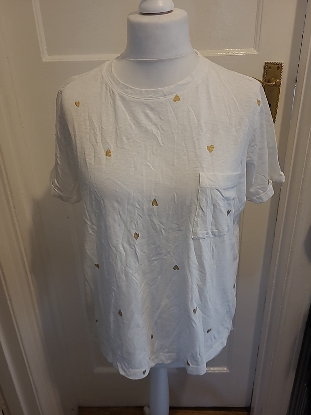 Ladies M&S Collection Size 16 White And Gold Heart Pyjama Top