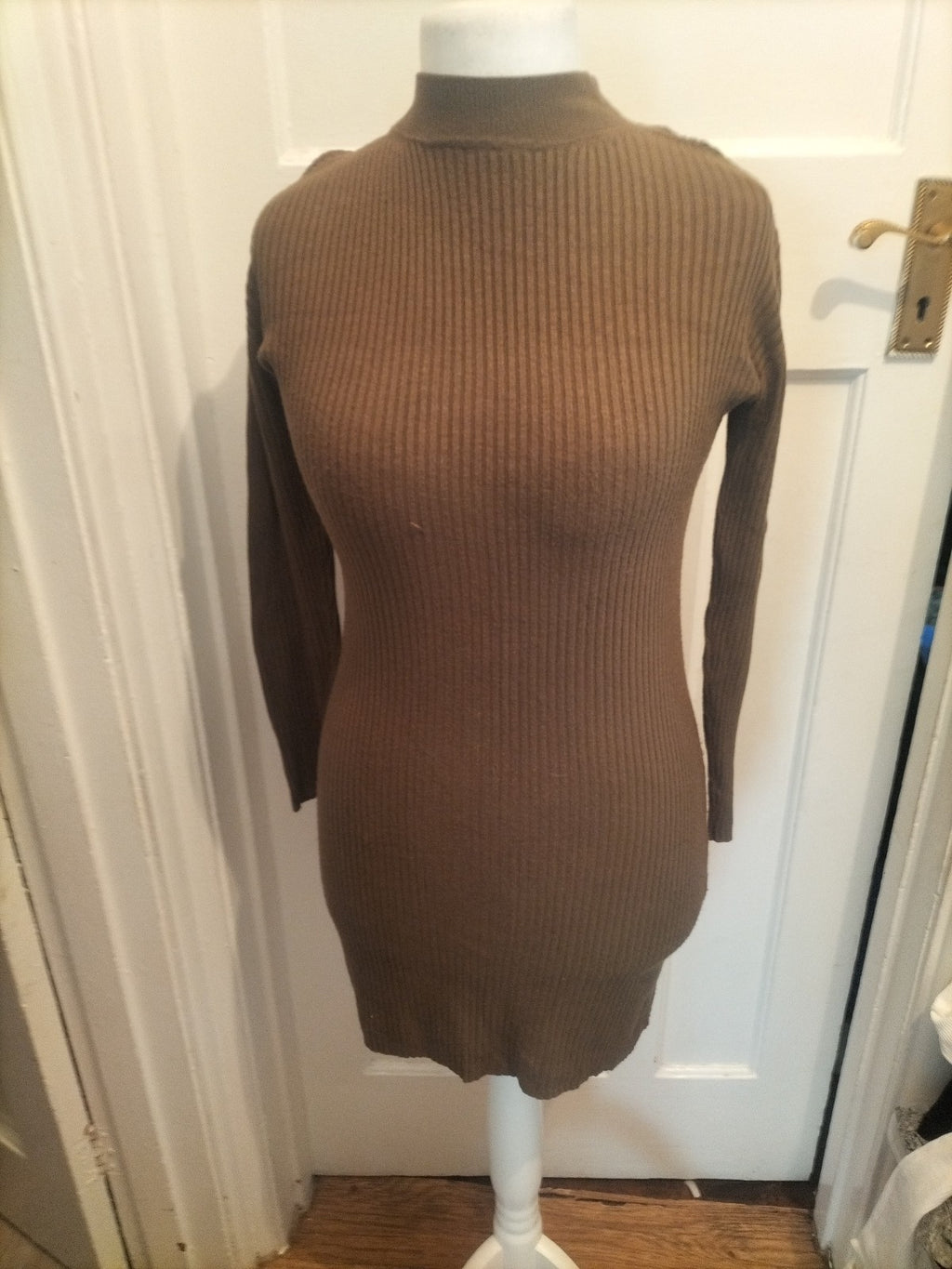 Ladies Primark Size 14 Khaki Ribbed Long Sleeved Jumper Dress