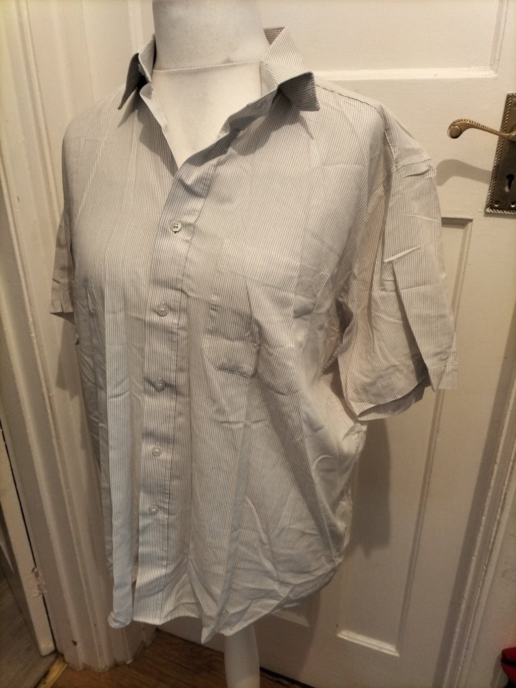 Ladies Marks And Spencer Tailoring 16.5 Beige Ivory Striped Cotton Rich Non Iron
