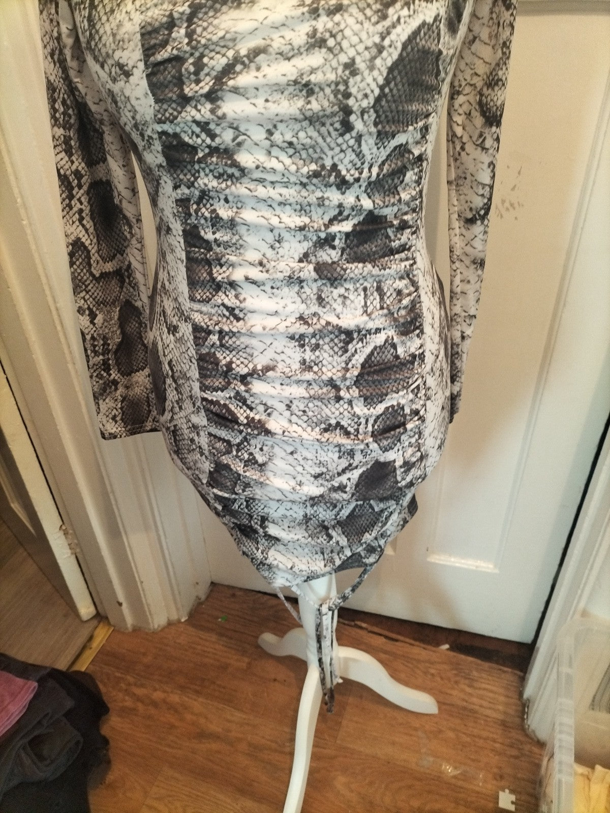 Ladies Pretty little thing Size 12 Grey And White Crocodile Skin Patterned Dress
