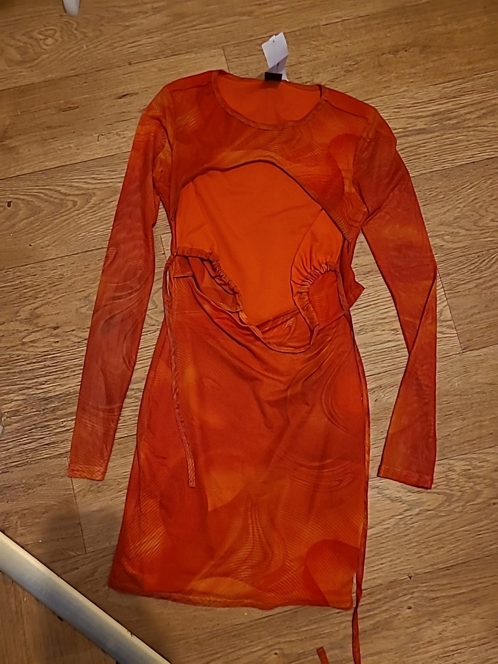 Brand New Ladies Urban Outfitters Size XS Orange Long Sleeved Cut Out Dress