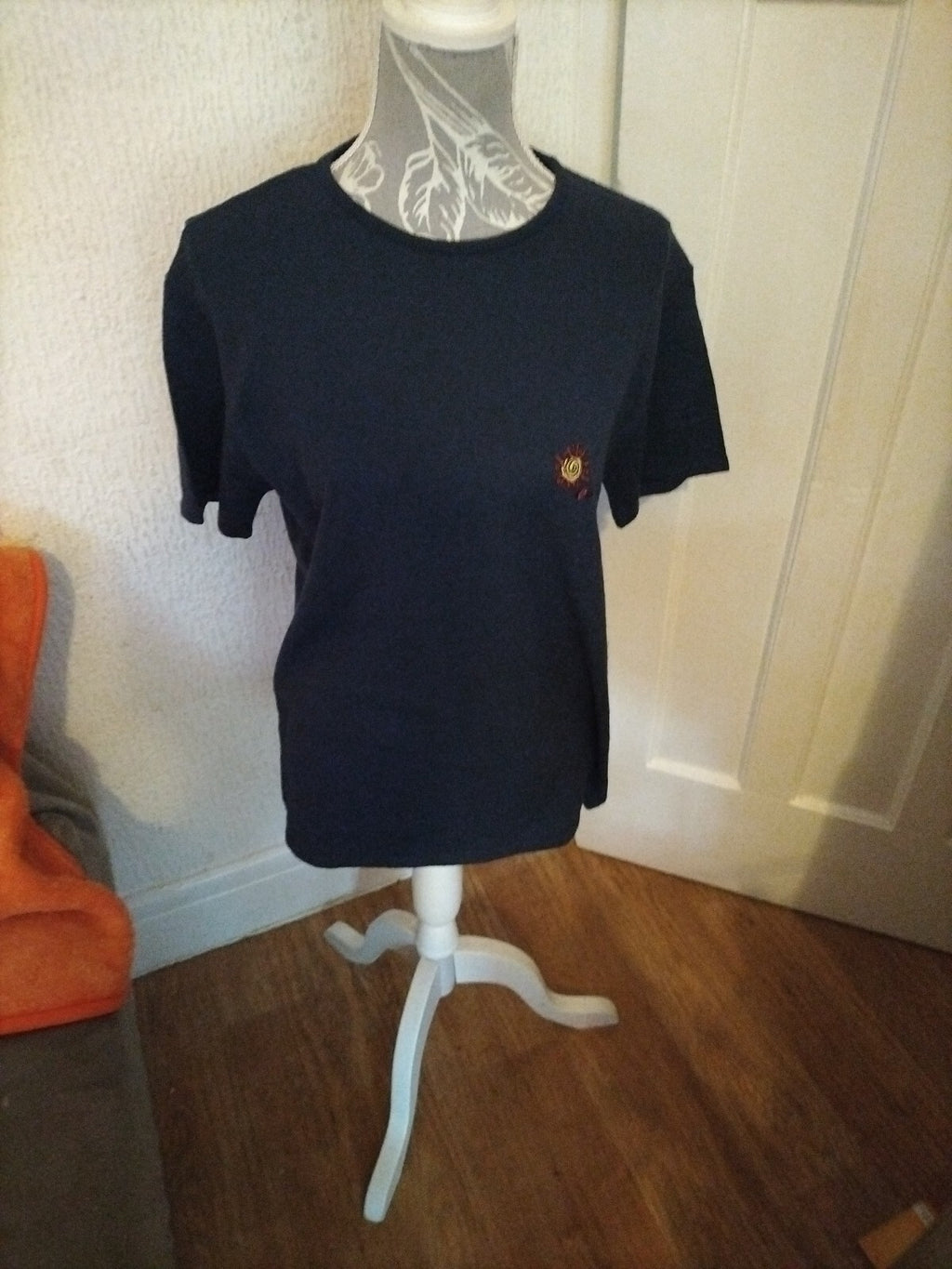 Ladies Large Navy Short Sleeve Blouse
