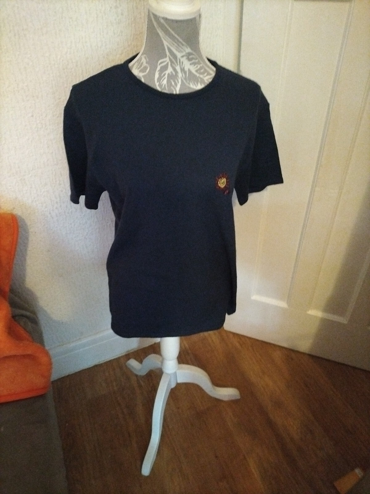 Ladies Large Navy Short Sleeve Blouse