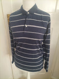 Mens Lincoln Size M Navy And White Striped Long Sleeved Polo
