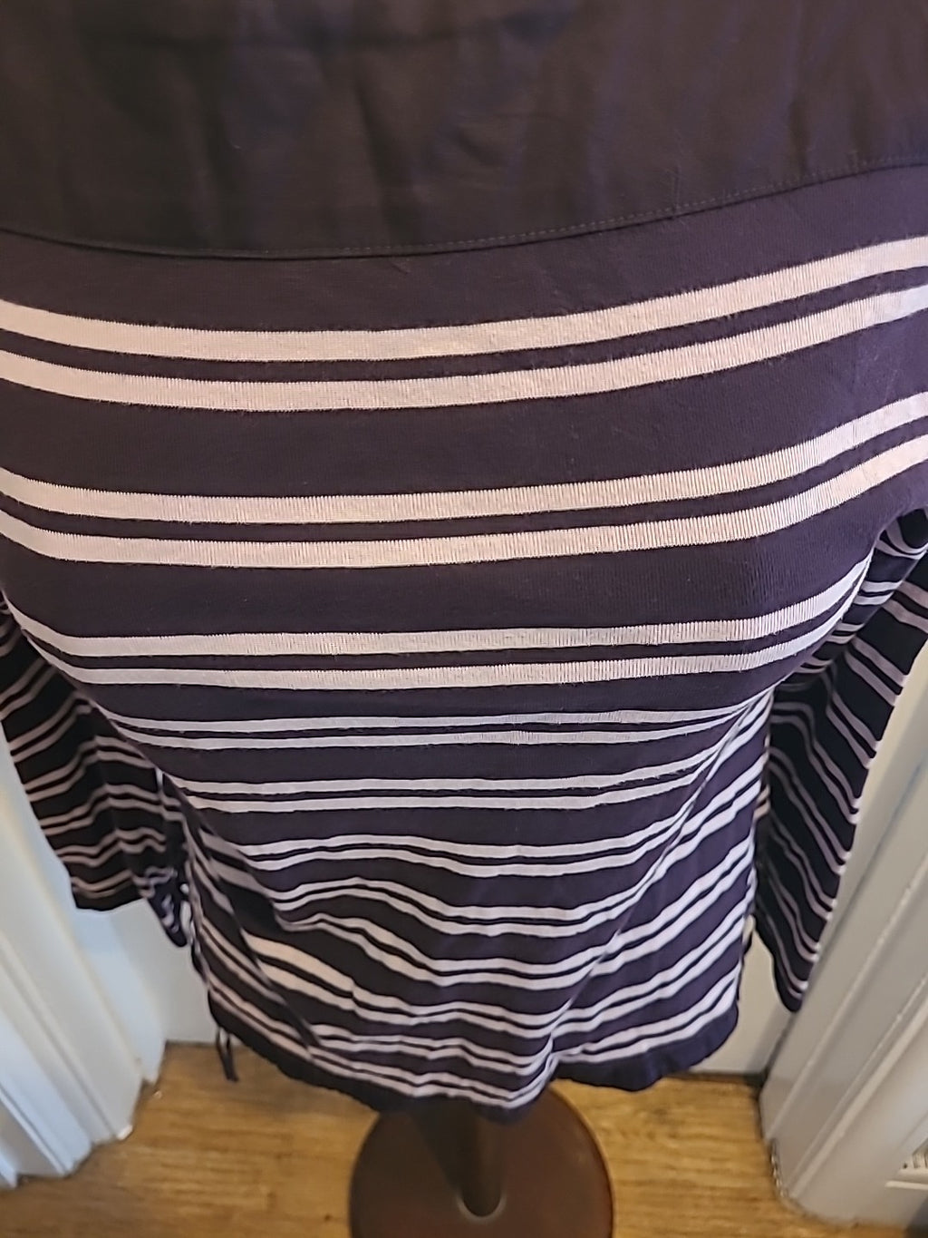 Ladies Laura Ashley Size Large Purple White Striped Long Sleeved Tshirt