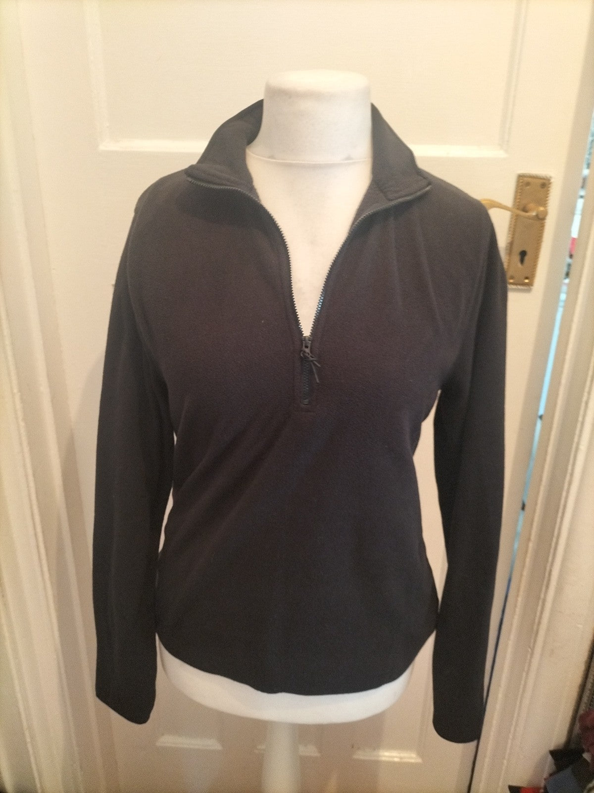 Ladies Primark Size Medium Black Collared Semi Zip Pullover Jumper