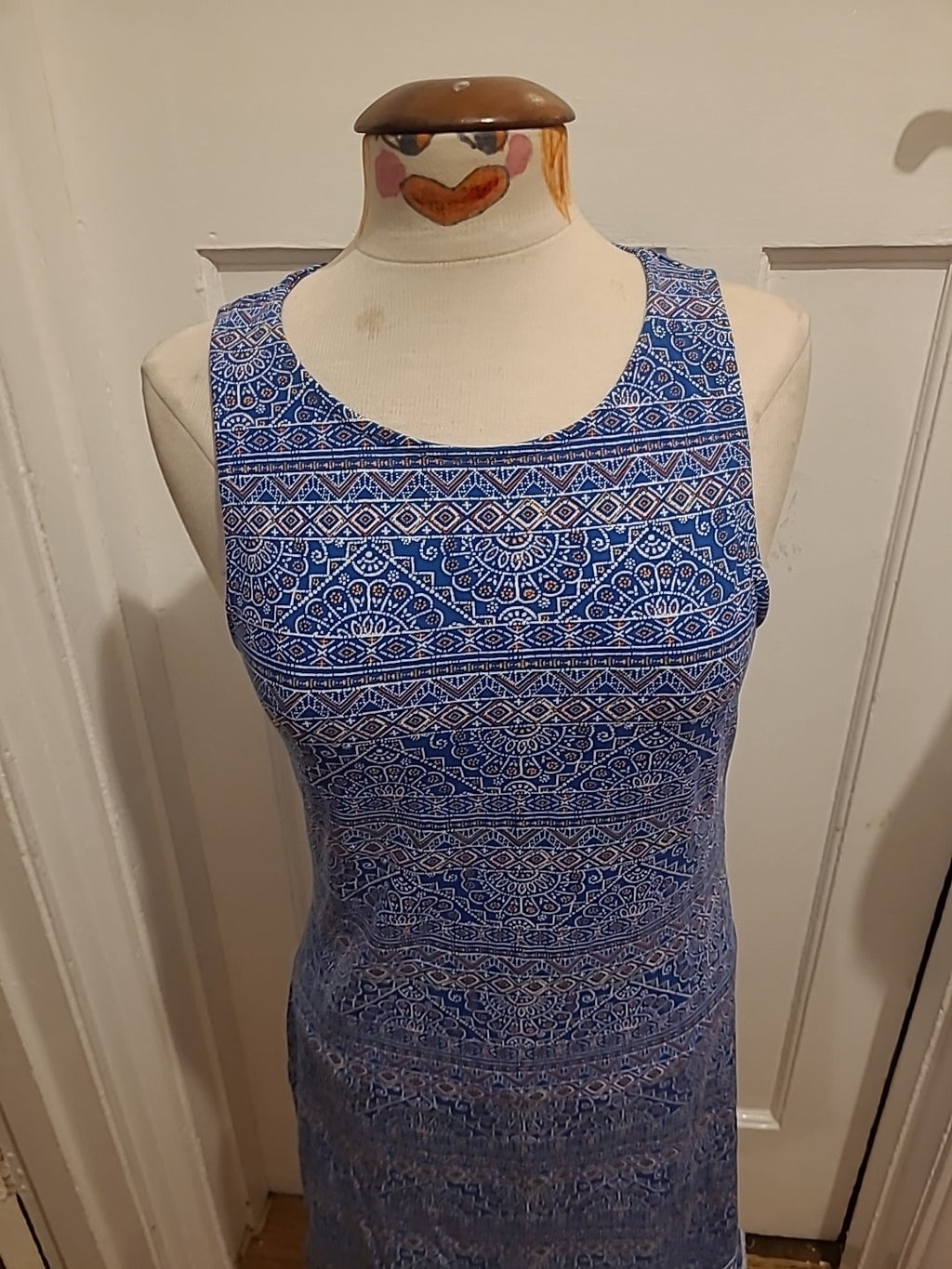 Ladies New Look Size 16 Blue With Orange And White Aztec Sleeveless Dress