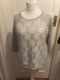 Ladies Peacocks Size Medium Grey With Floral White Lace Jumper