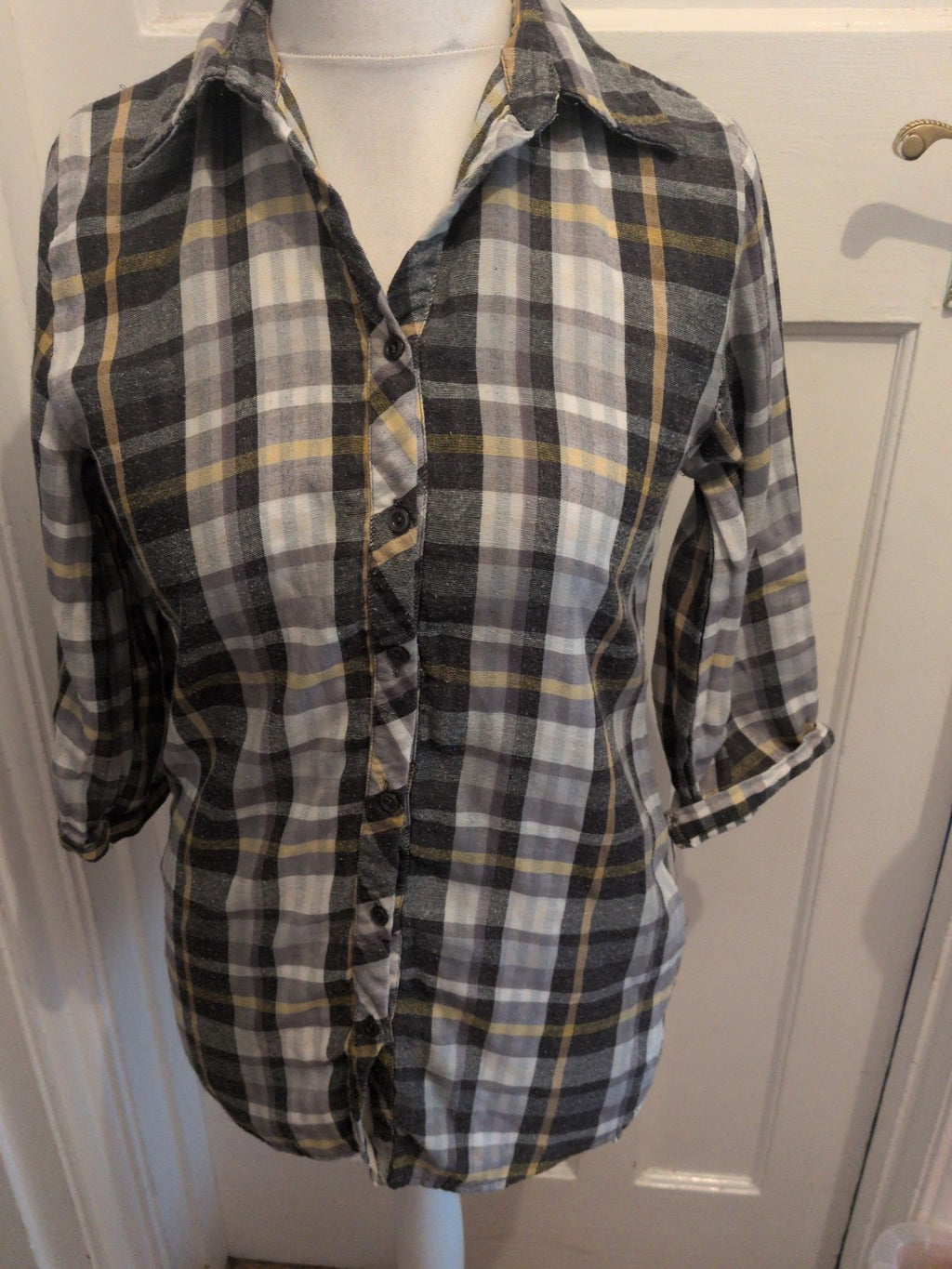 Primark 12 Grey Check Long Sleeve Buttoned Shirt Dress