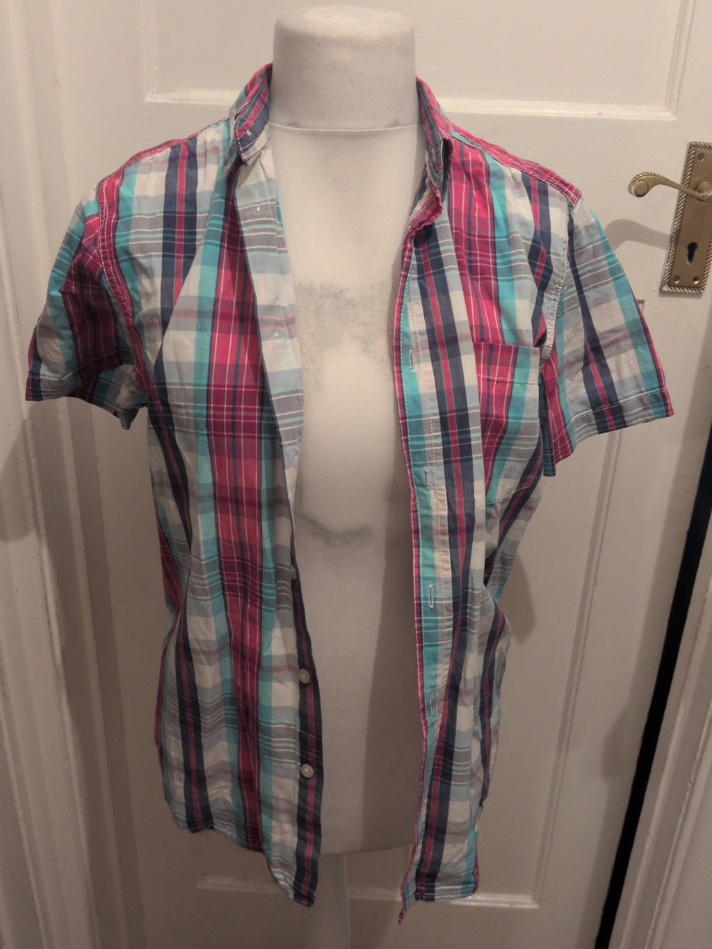 Cedarwood State Medium Cotton Purple Blue Check Short Sleeve Shirt