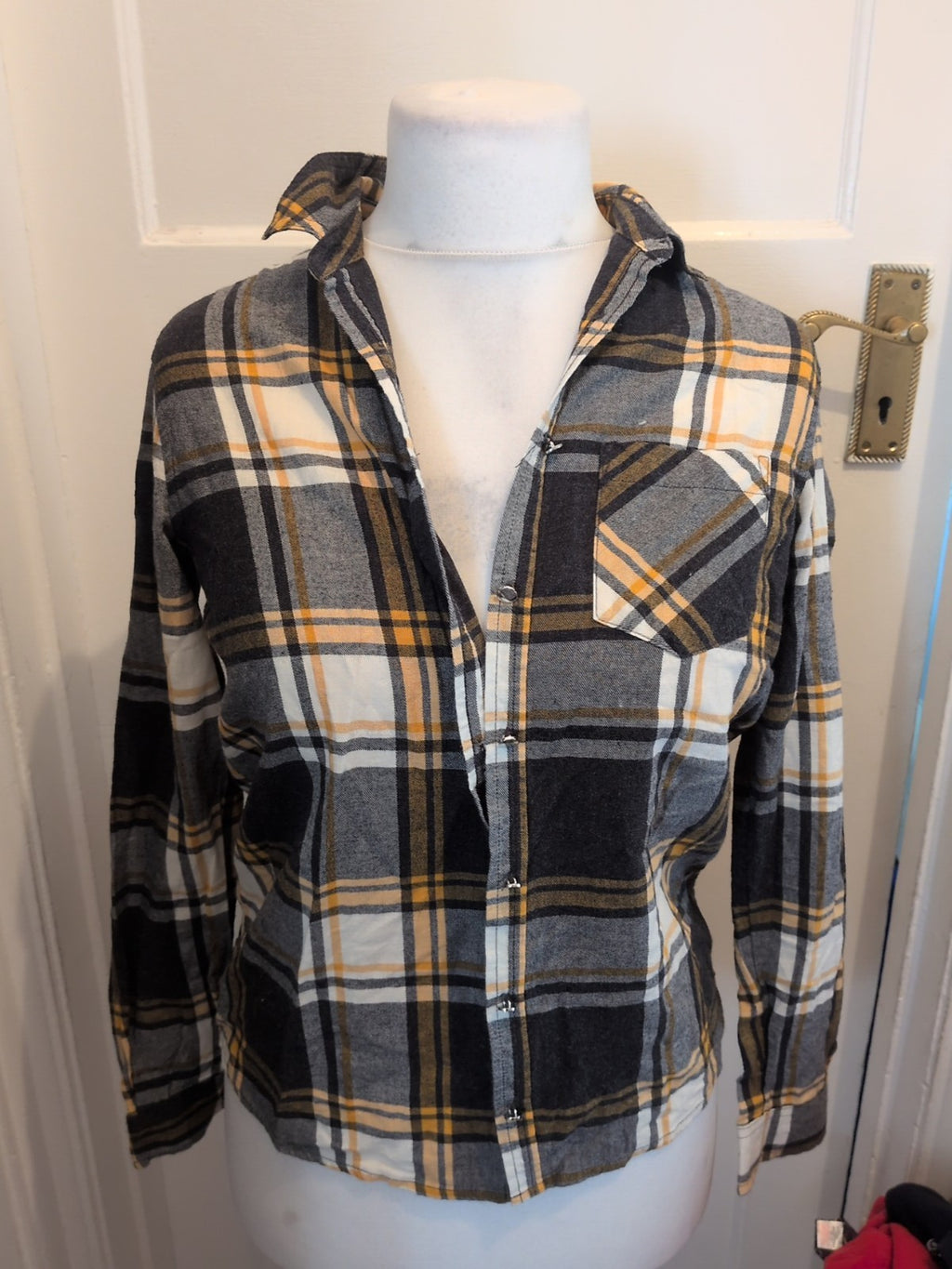 Ladies New Look Size 6 Grey/Orange Long Sleeved Blouse