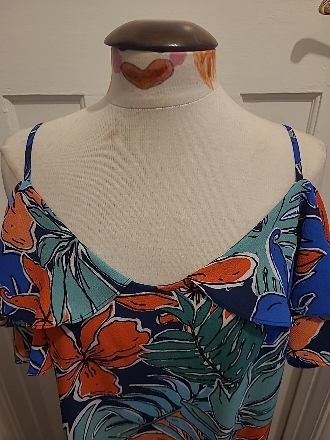 Ladies Papaya Size 12 Multicoloured Floral Open Shoulder Short Sleeve Dress