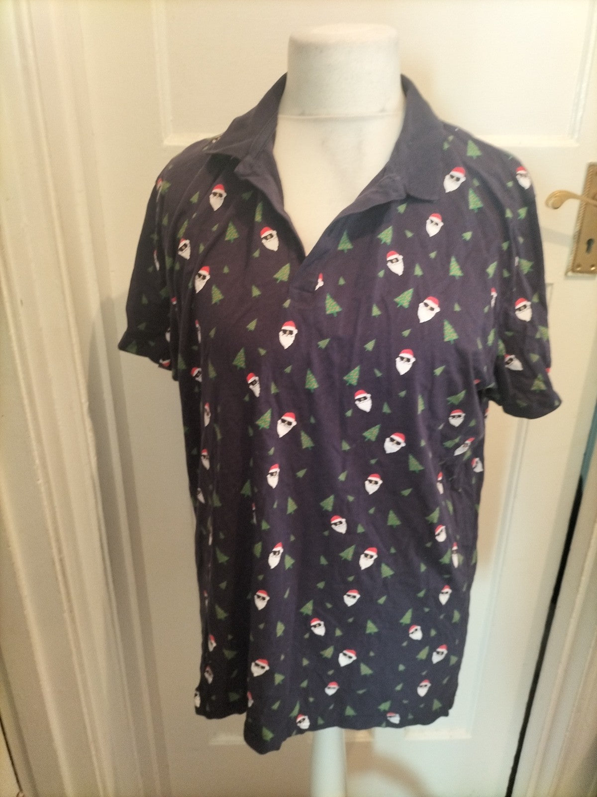 Mens ACW85 Size XL Navy Christmas Short Sleeved Polo