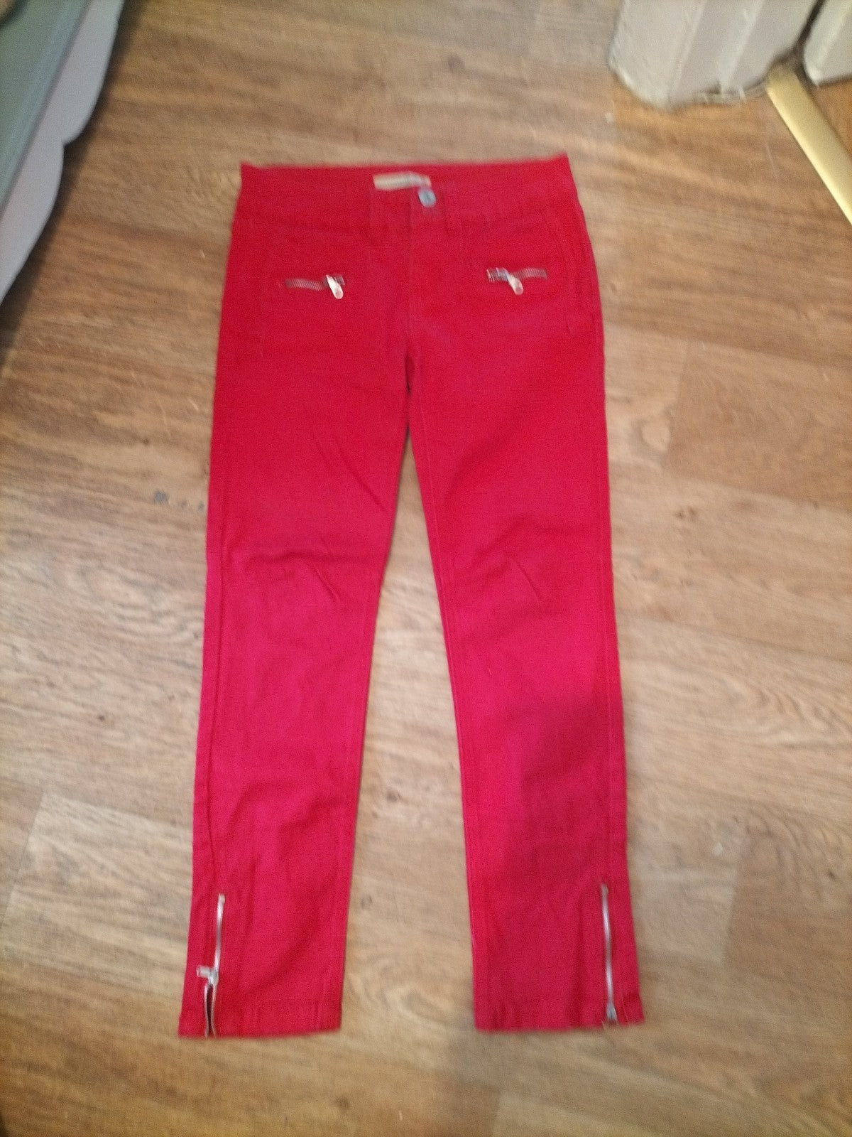 Ladies Primark Size 6 Red Zipped Ankles Denim Jeans