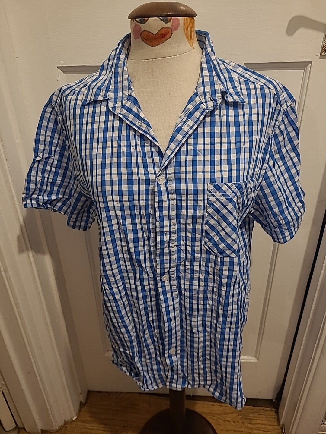 Mens Kangeroo Poo Size Large Blue/White Check Short Sleeved Shirt