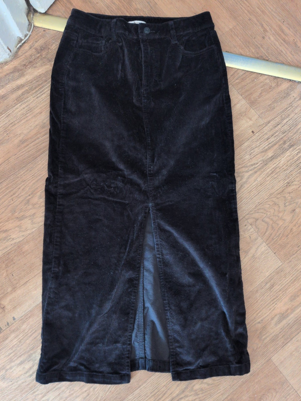 Tu 10 Black Coderoy Split Hem Midi Skirt